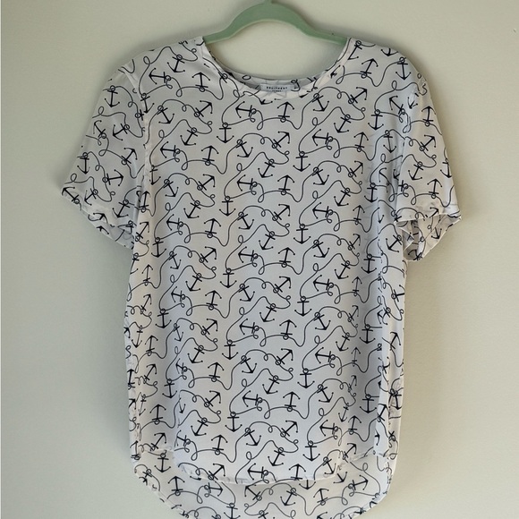 Equipment Medium Silk Nautical anchor Print Women Shirt White Gray Blouse Top - Picture 1 of 12